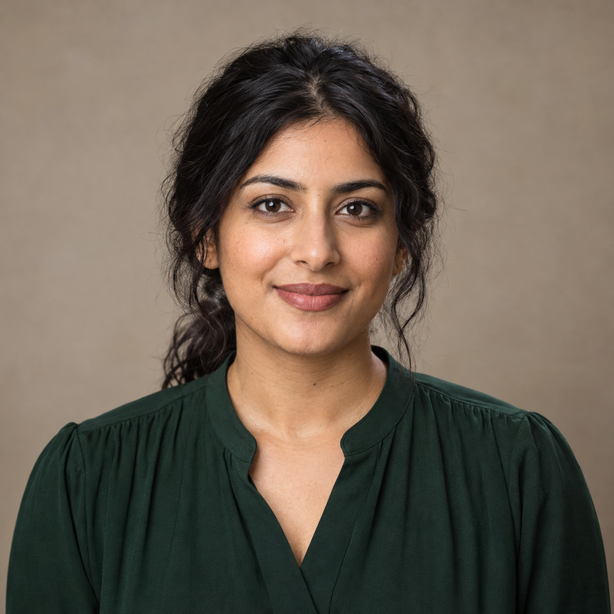 AI-generated portrait of Nadia Shah, a synthetic editorial persona